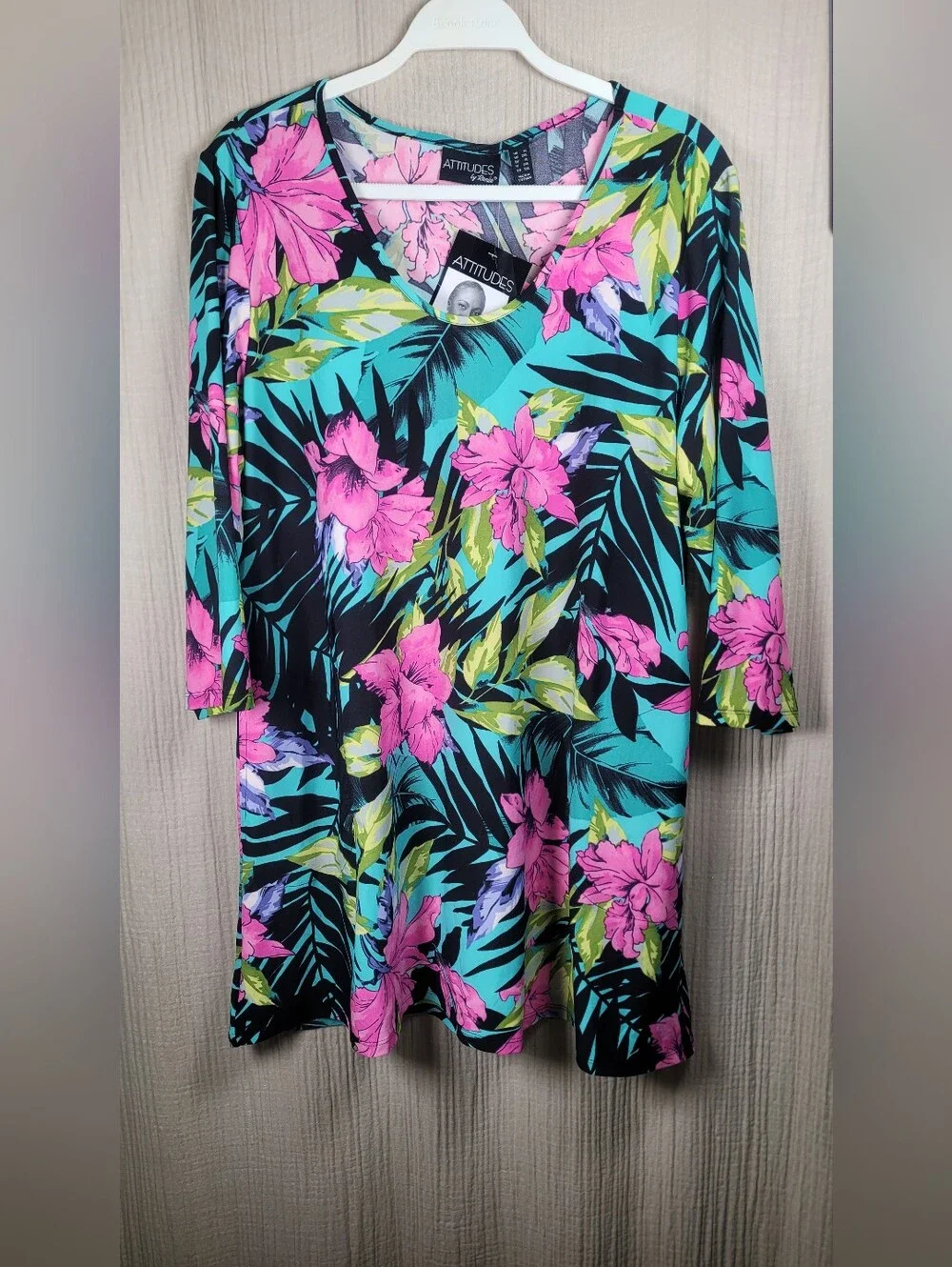 Attitudes By Renee Tropical Floral Scoop Neck Tunic W/ Matching Heeadband